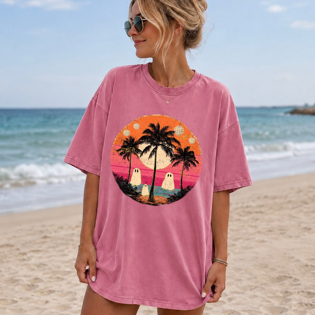 summerween ghosts beach clear film screen print