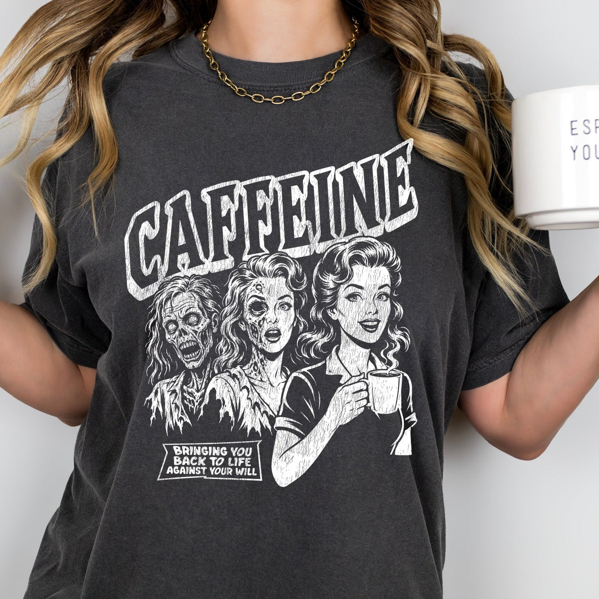caffeine brings you back to life screen print transfer•