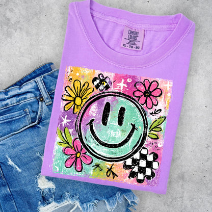 summer smiley clear film screen print