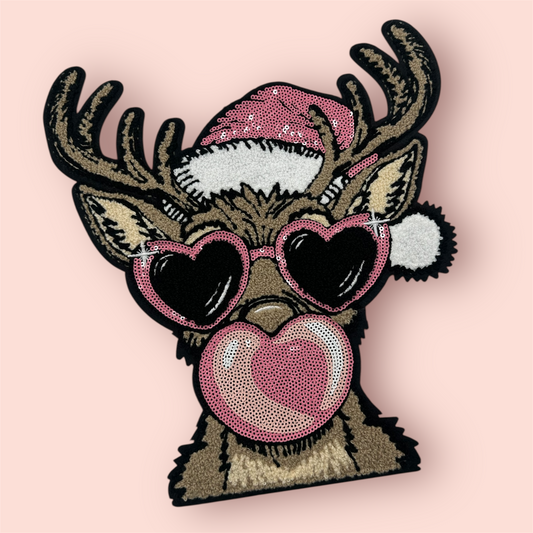Chenille Patch - Bubblegum Reindeer
