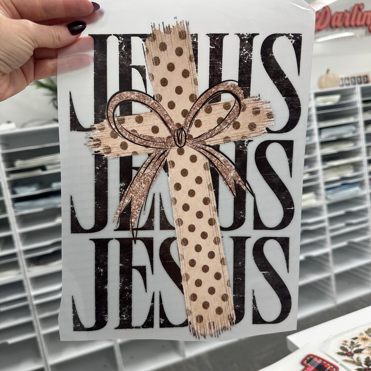 Jesus neutral cross clear film screen print