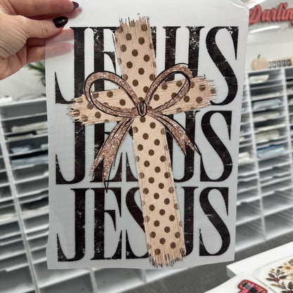 Jesus neutral cross clear film screen print