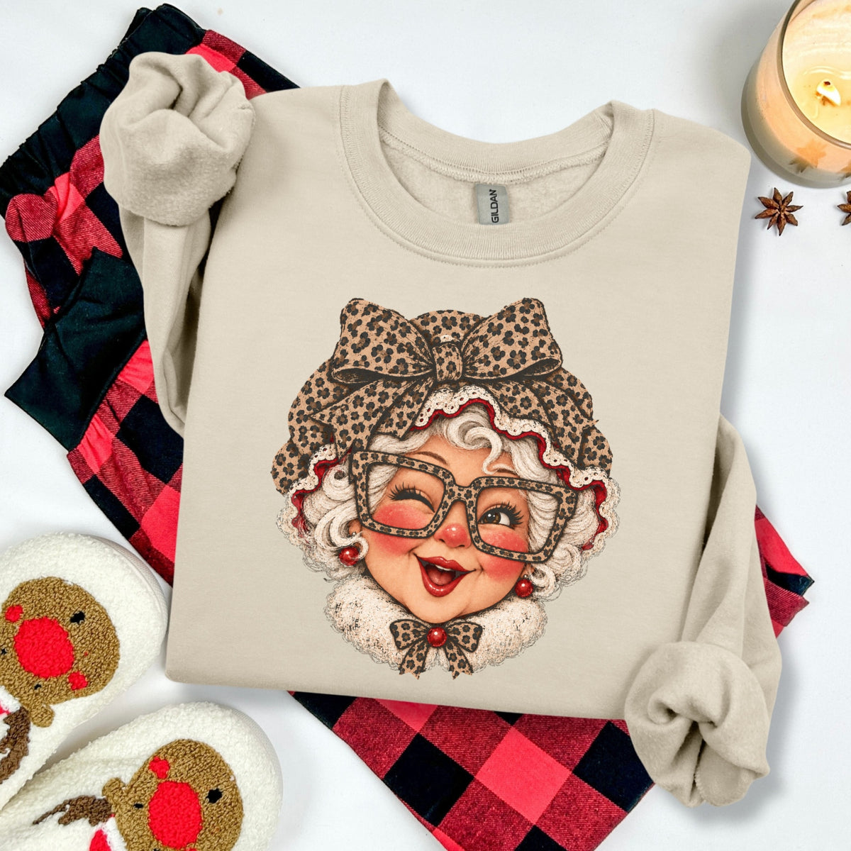 Leopard MRS CLAUS clear film screen print