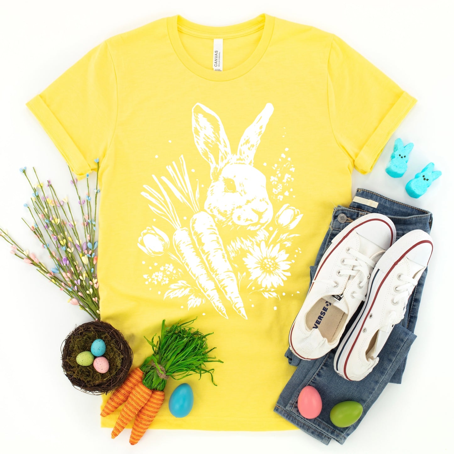 Spring bunny w/carrots screen print transfer•