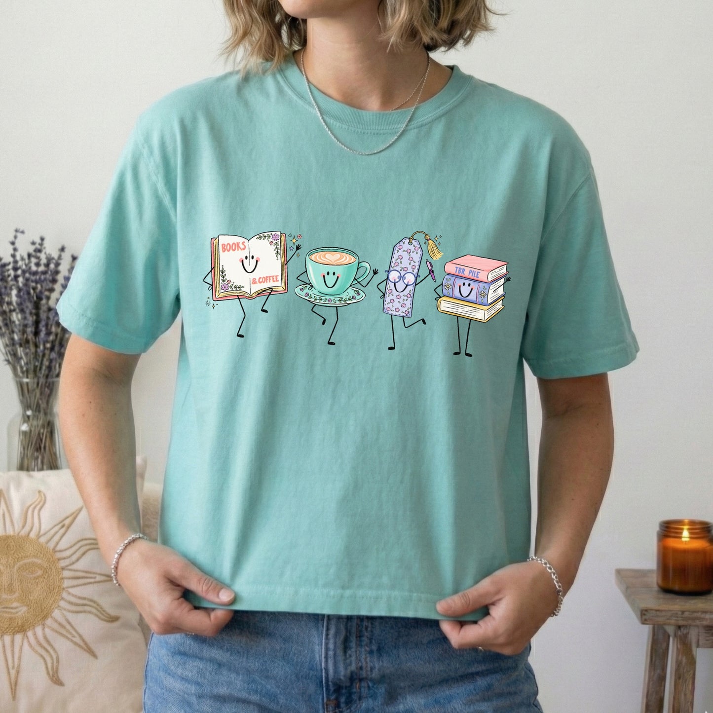 books & coffee happy doodles clear film screen print