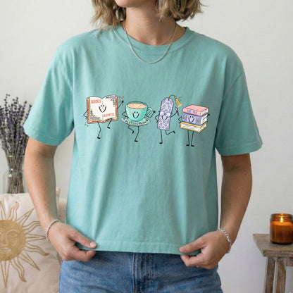 books & coffee happy doodles clear film screen print