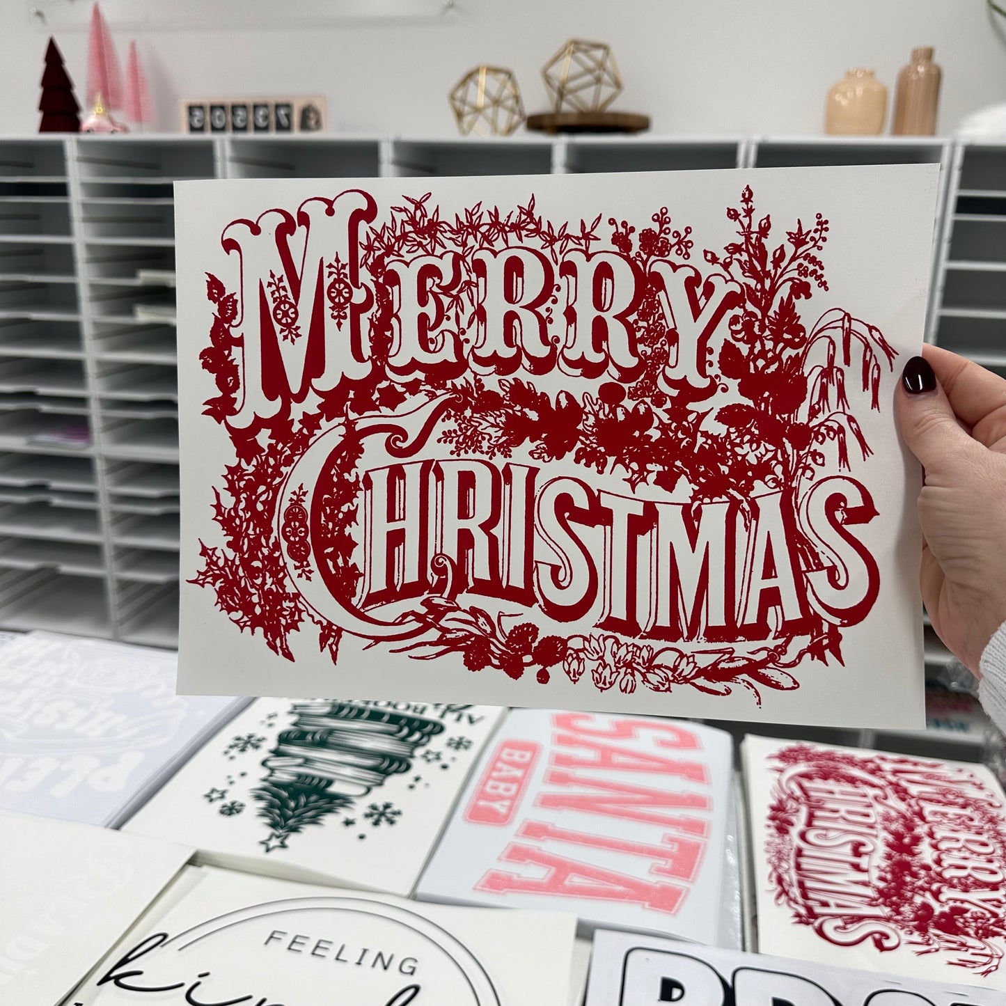 vintage merry christmas screen print transfer