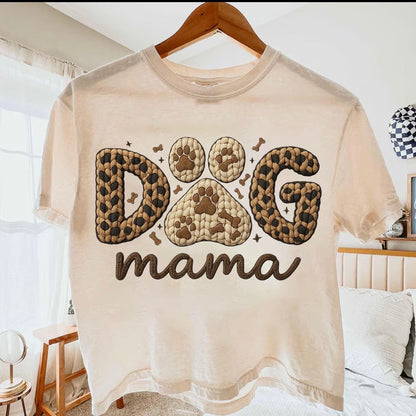 Dog mama faux yarn clear film screen print
