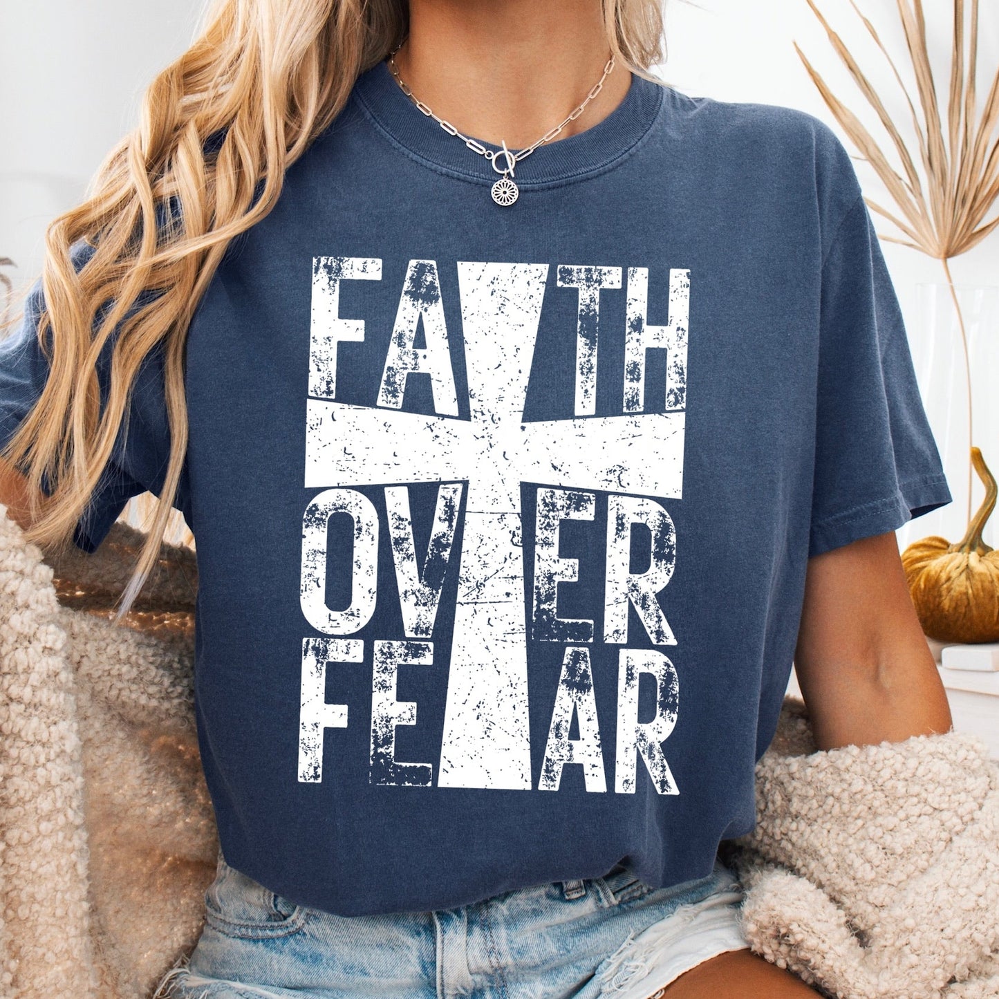 faith over fear cross screen print transfer•