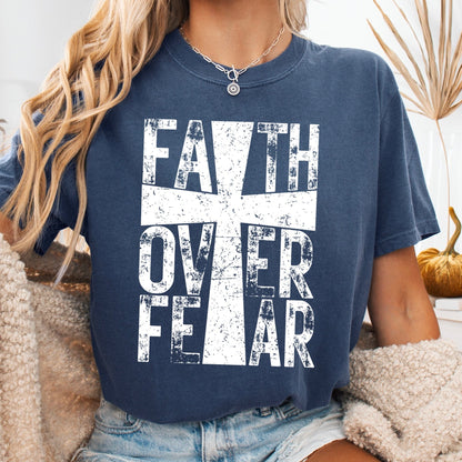 faith over fear cross screen print transfer•
