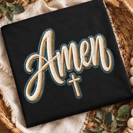 Amen faux embroidery clear film screen print