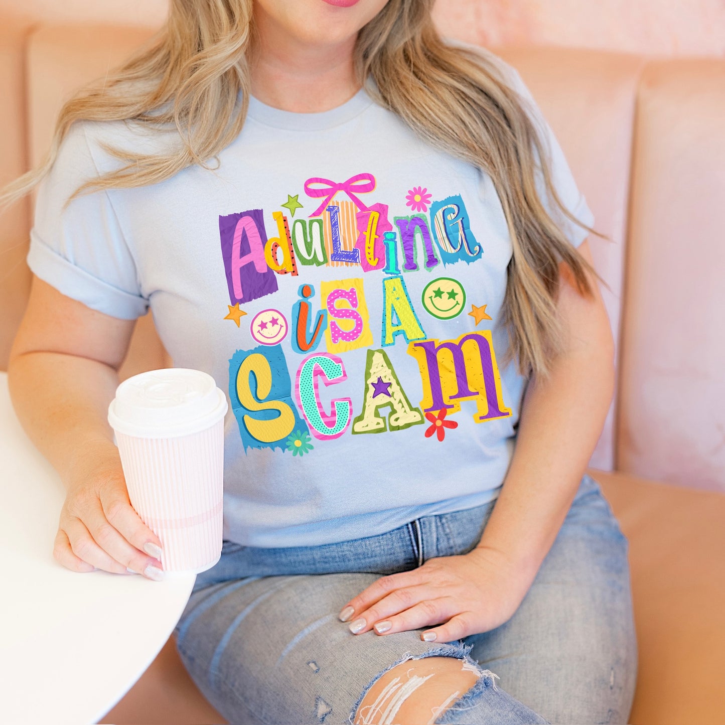 adulting is a scam clear film screen print