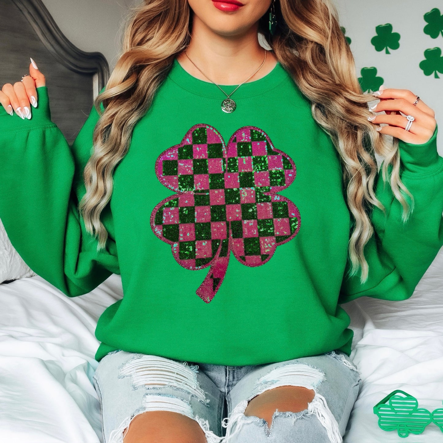 Sequins Patch - Checker Shamrock