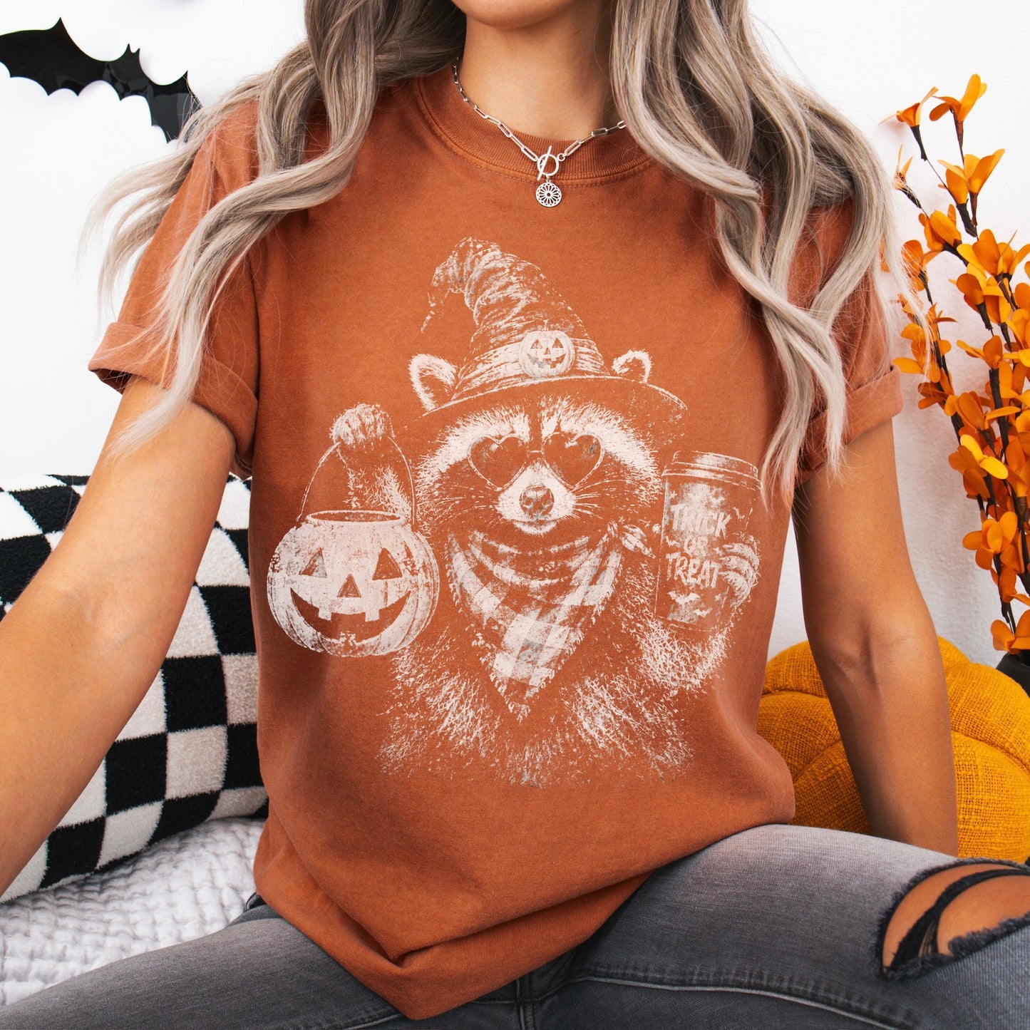 trick or treat raccoon screen print transfer•
