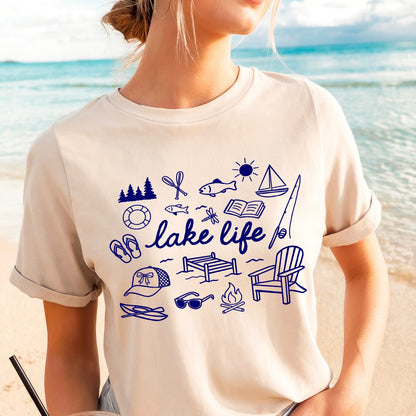 lake life navy ink screen print transfer•