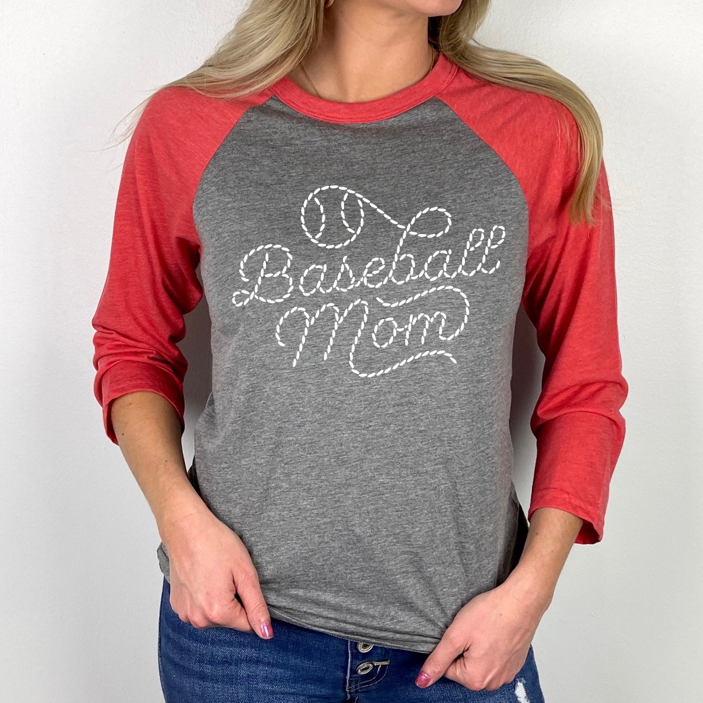 Baseball Mom stitched font screen print transfer