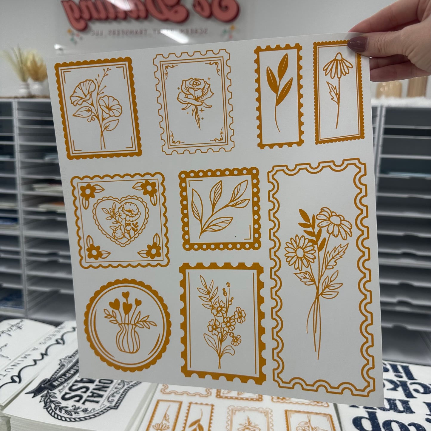 floral stamps screen print transfer •