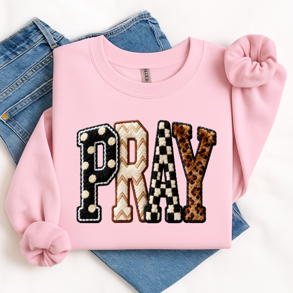 Pray faux yarn clear film screen print