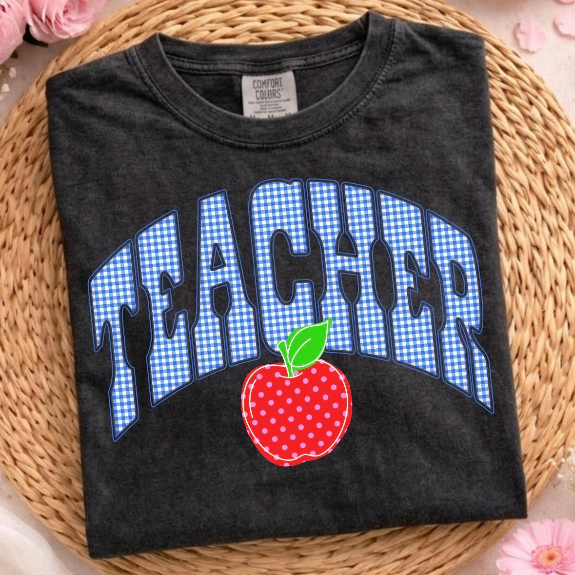 Teacher blue gingham clear film screen print