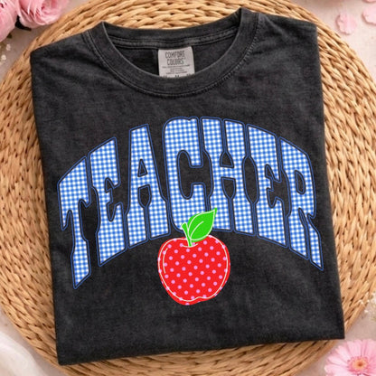 Teacher blue gingham clear film screen print