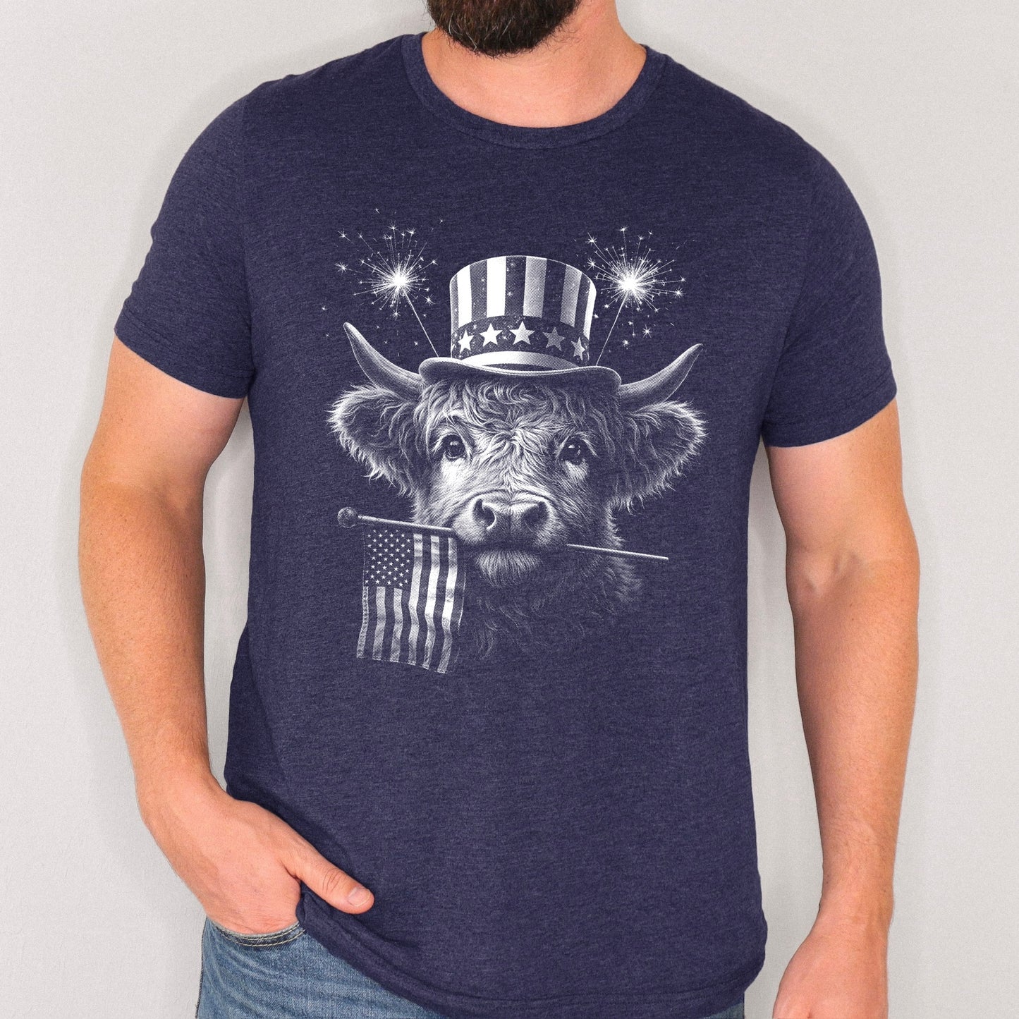 half tone patriotic cow screen print transfer•