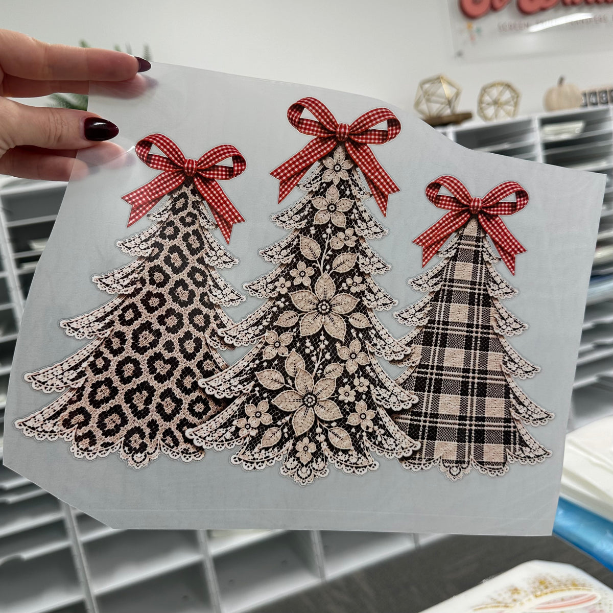 lace tree trio clear film screen print