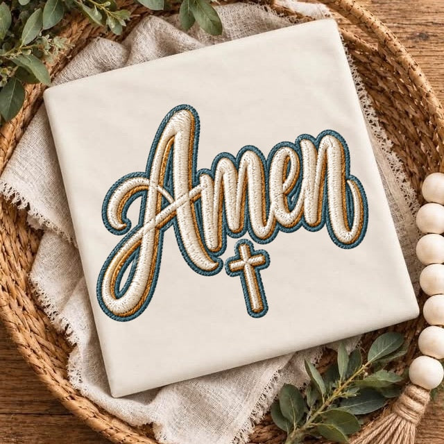 Amen faux embroidery clear film screen print