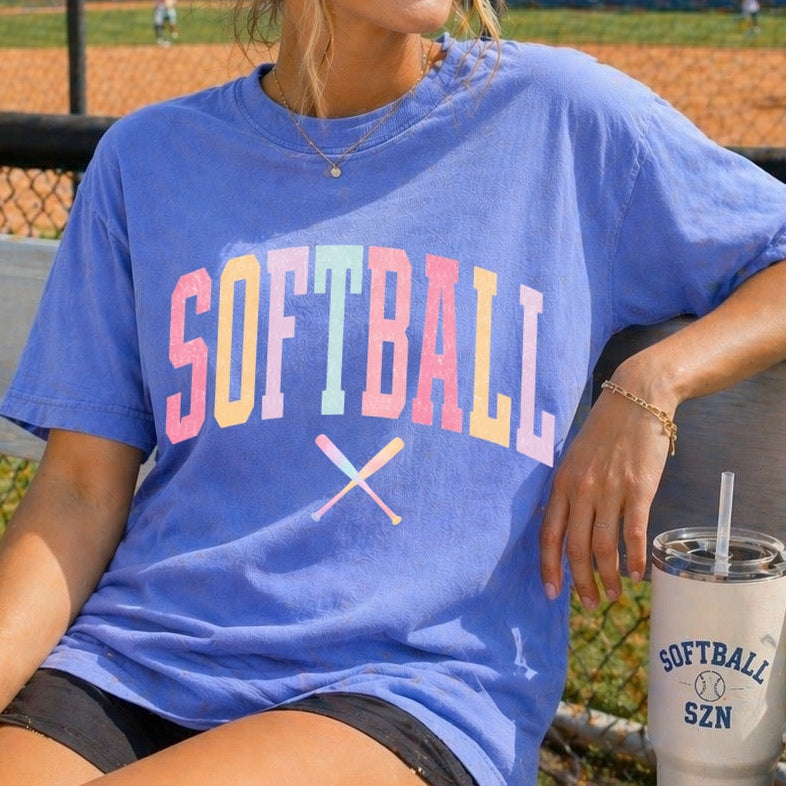 Softball pastels clear film screen print