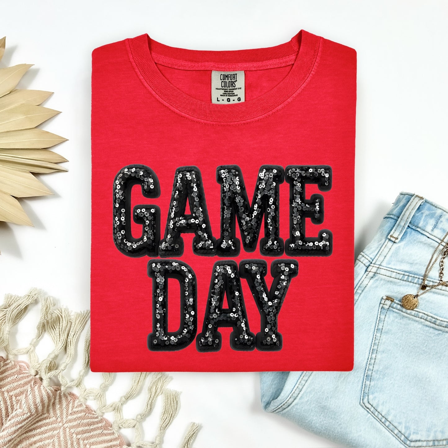 faux sequins game day clear film screen print
