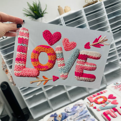 Love faux yarn clear film screen print