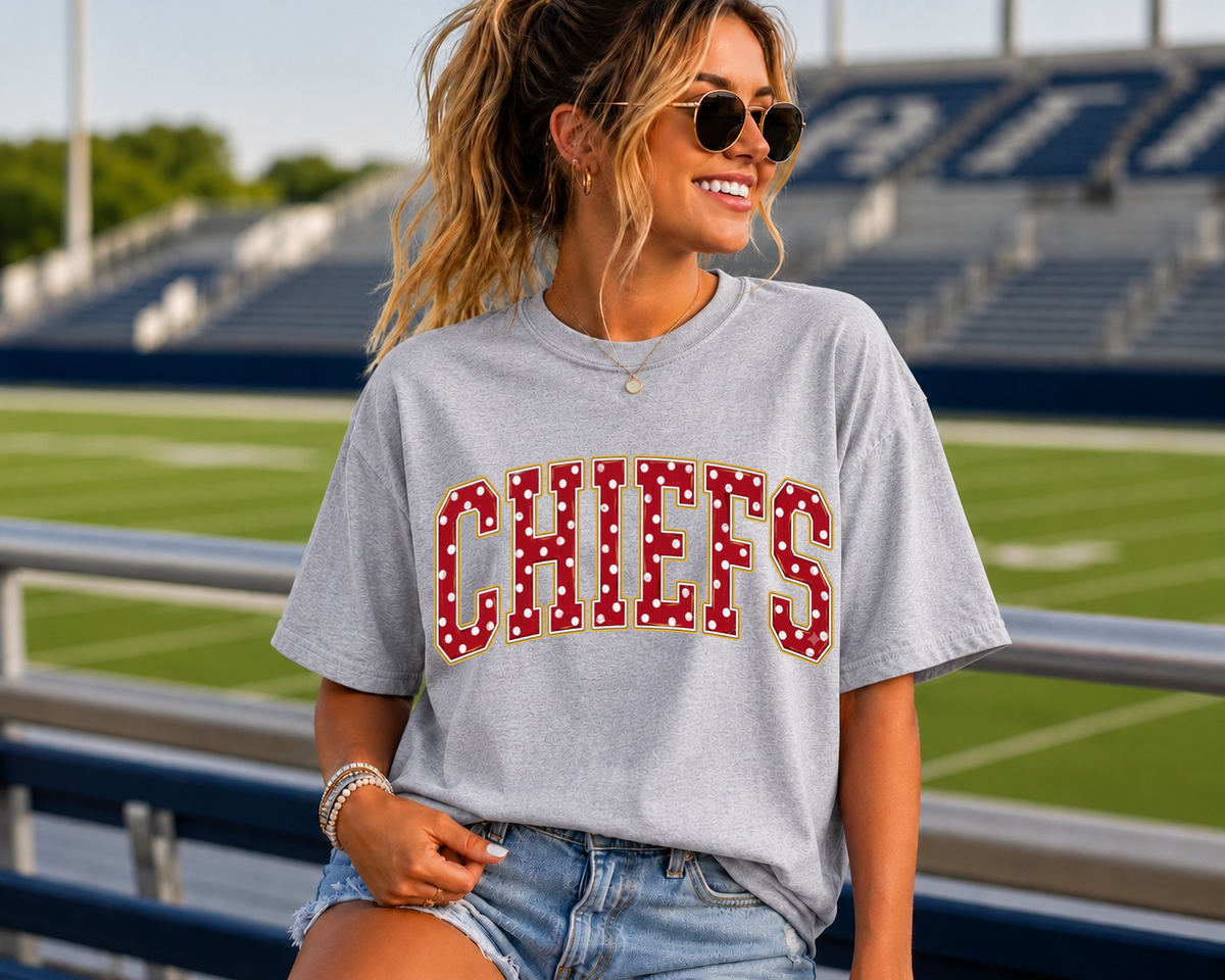 Chiefs polka dot clear film screen print