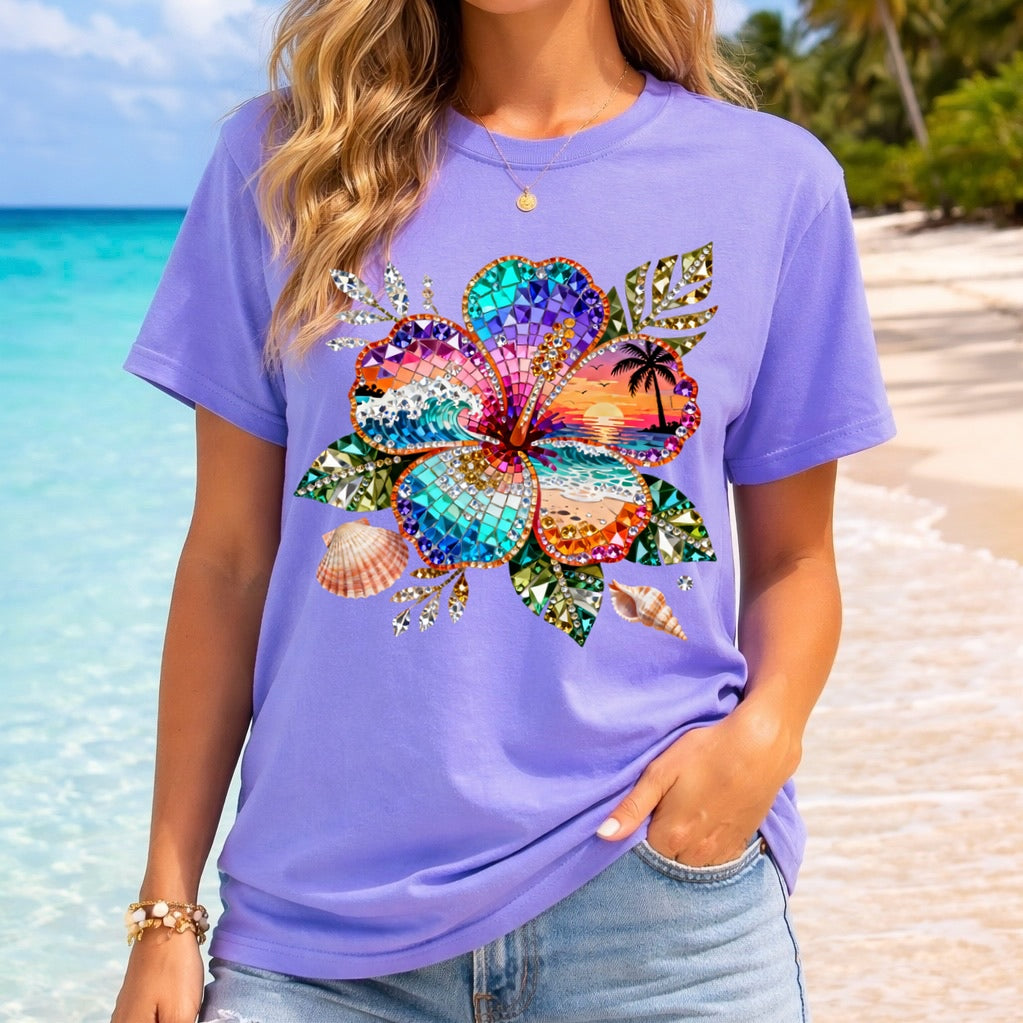 hibiscus beach gemstone clear film screen print