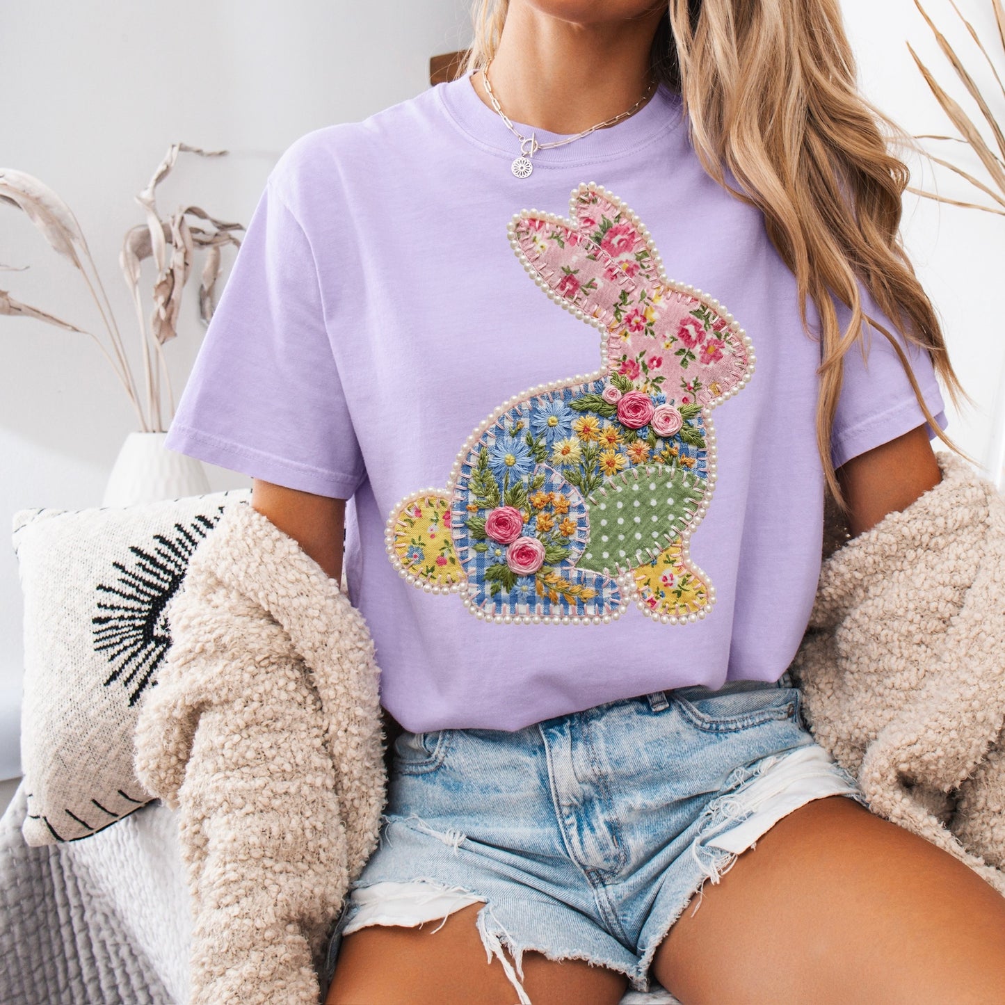 patchwork bunny clear film screen print