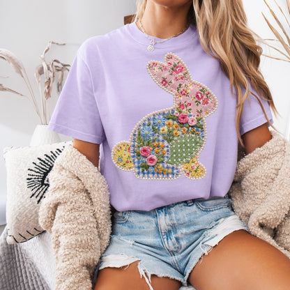 patchwork bunny clear film screen print