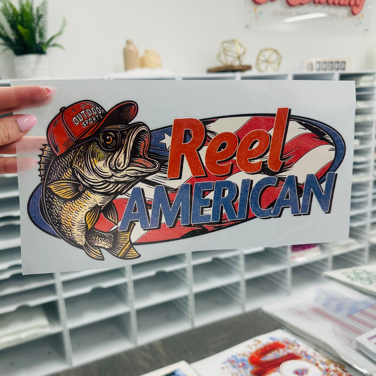 Reel American clear film screen print