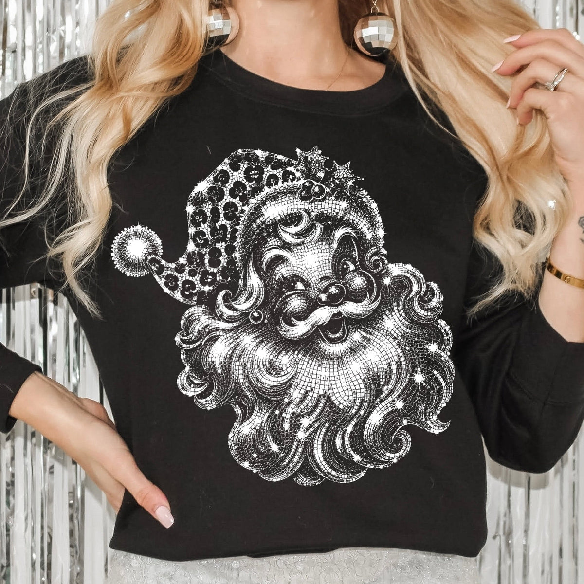 half tone disco santa screen print transfer•