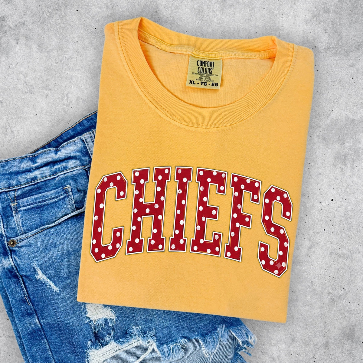 Chiefs polka dot clear film screen print