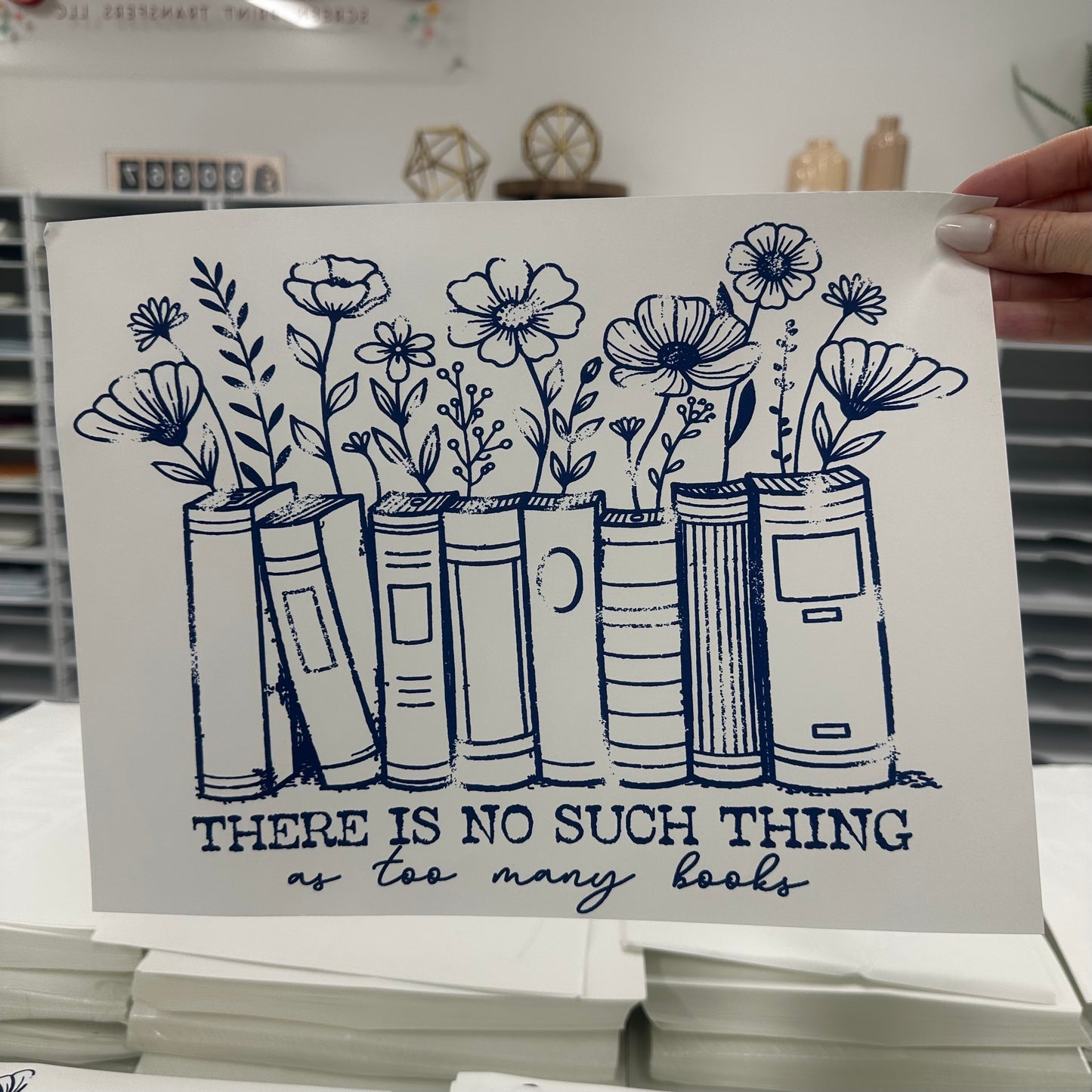 no such thing as too many books screen print transfer•