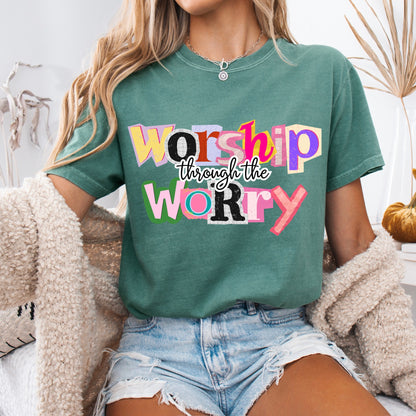 worship thru the worry clear film screen print