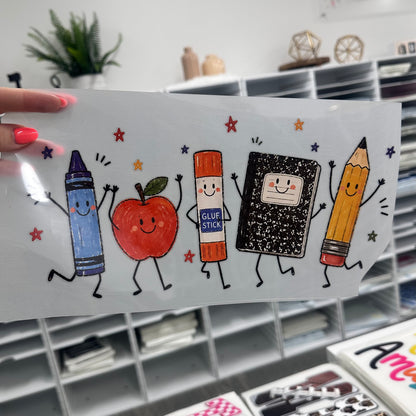 school supply doodles clear film screen print