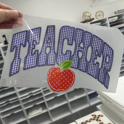 Teacher blue gingham clear film screen print