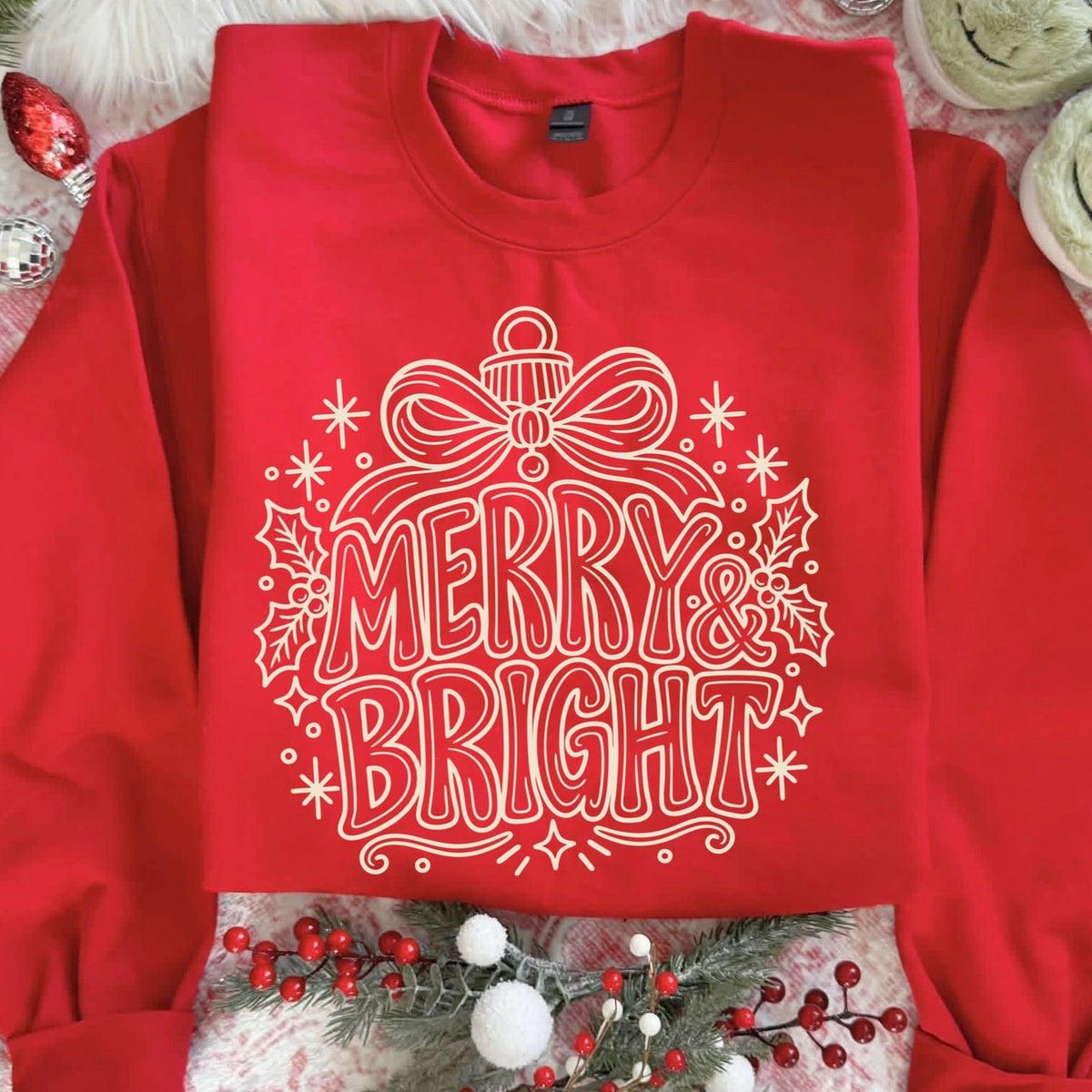 merry & bright beige screen print transfer