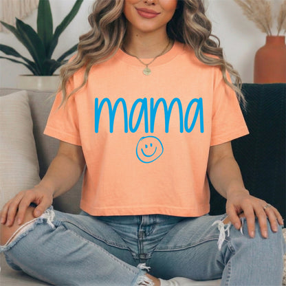 mama bright blue screen print transfer•