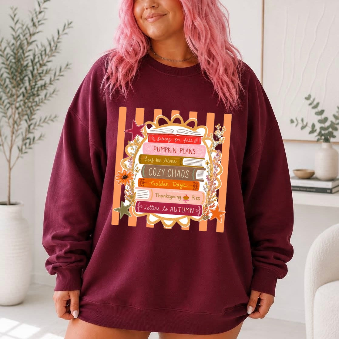 autumn book stack clear film screen print