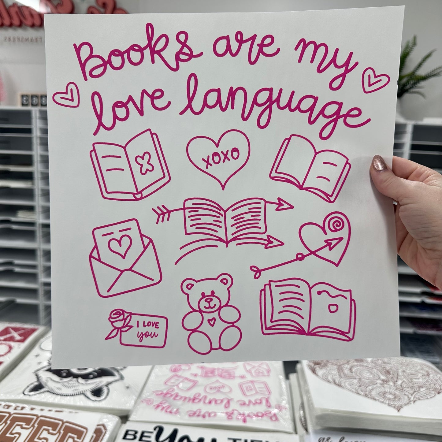 books are my love language screen print transfer