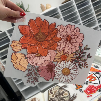 boho florals clear film transfer