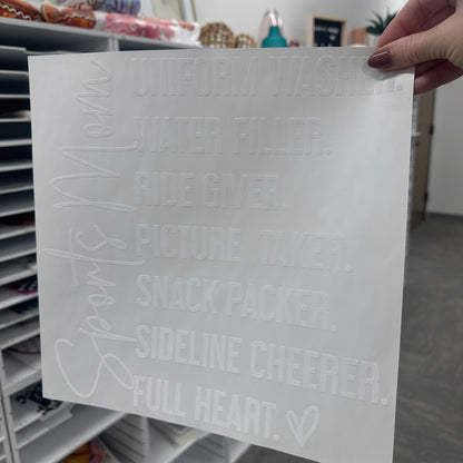 sports mom screen print transfer
