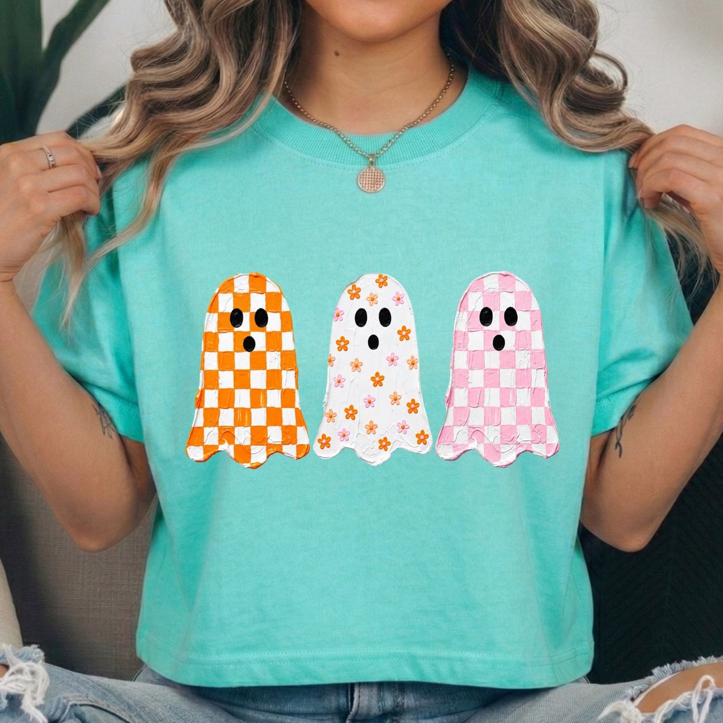 pink & orange ghost trio clear film screen print