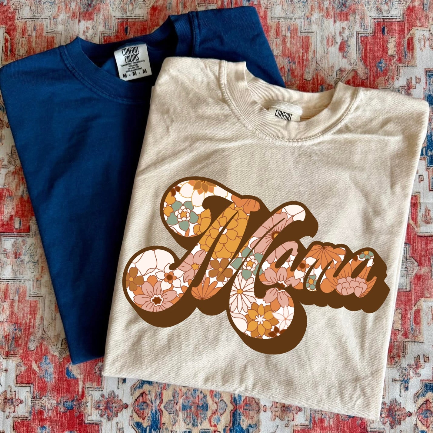 floral retro mama clear film screen print