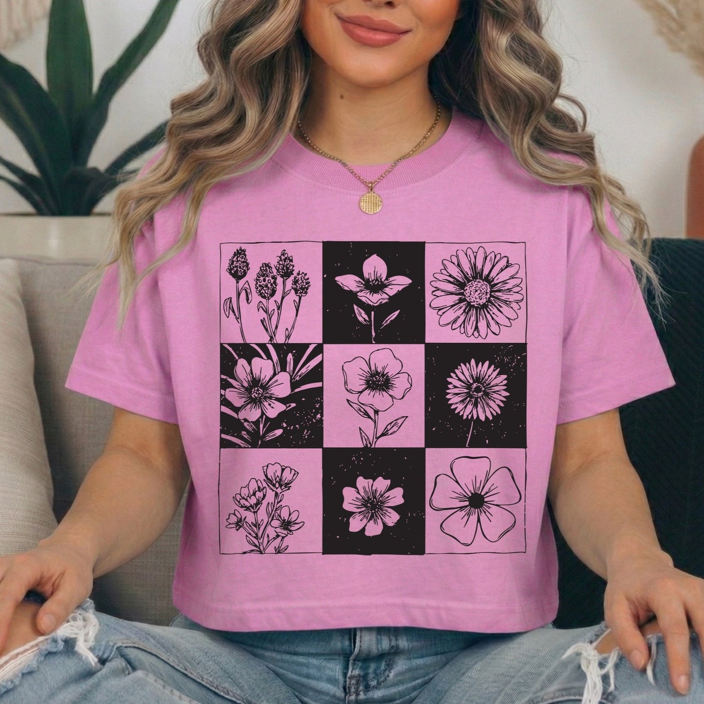 checkered florals screen print transfer•